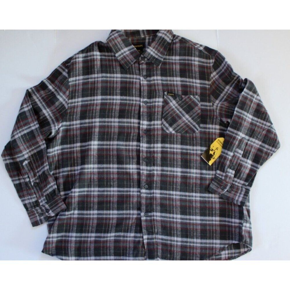 NWT Stanley Workwear Men's Long Sleeve Flannel XXL NEW 2XL Gray Plaid - Picture 2 of 10